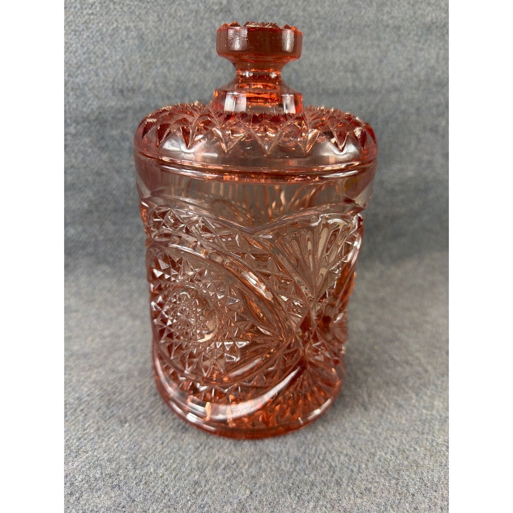 Vintage Imperial Glass Hobstar Roanoke Biscuit Cookie Barrel w/ Lid Star Design